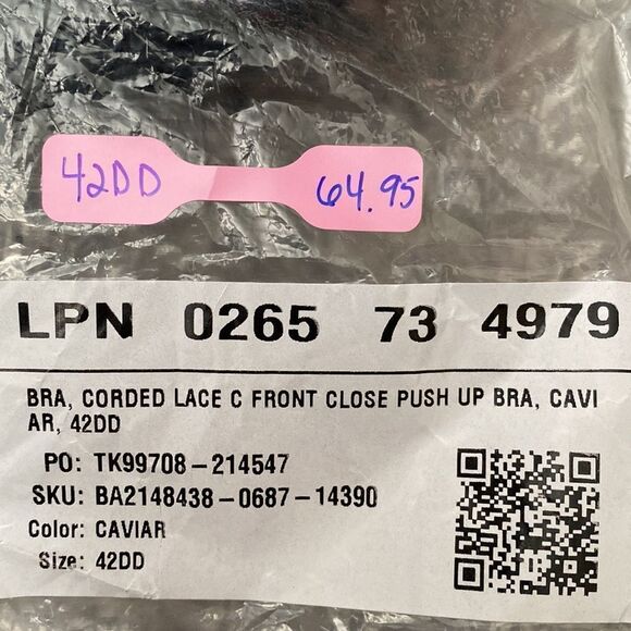 Savage X Fenty Romantic Corded Lace Front-Closure Push-Up Bra Black Caviar 42DD - Picture 8 of 9